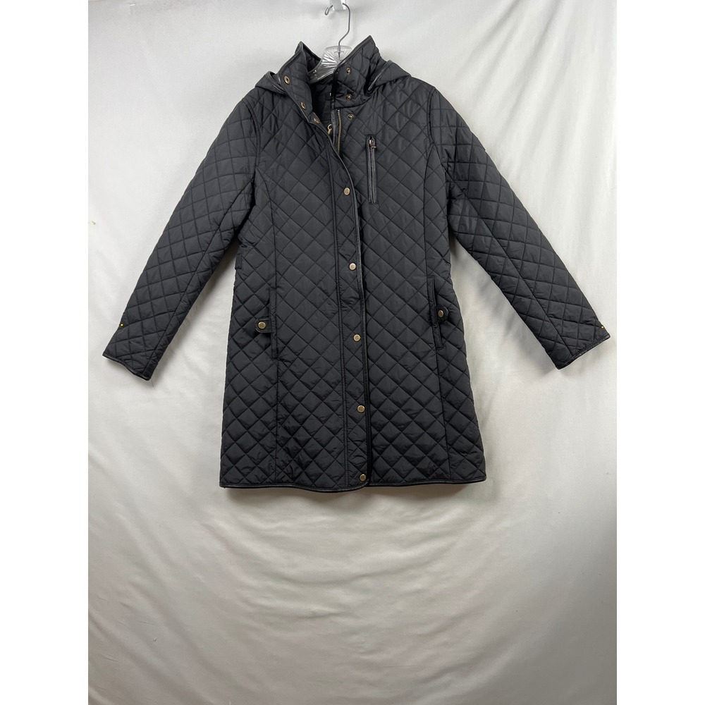 Lauren Ralph Lauren Quilted Coat Women SPetite Black Equestrian Lining Hooded